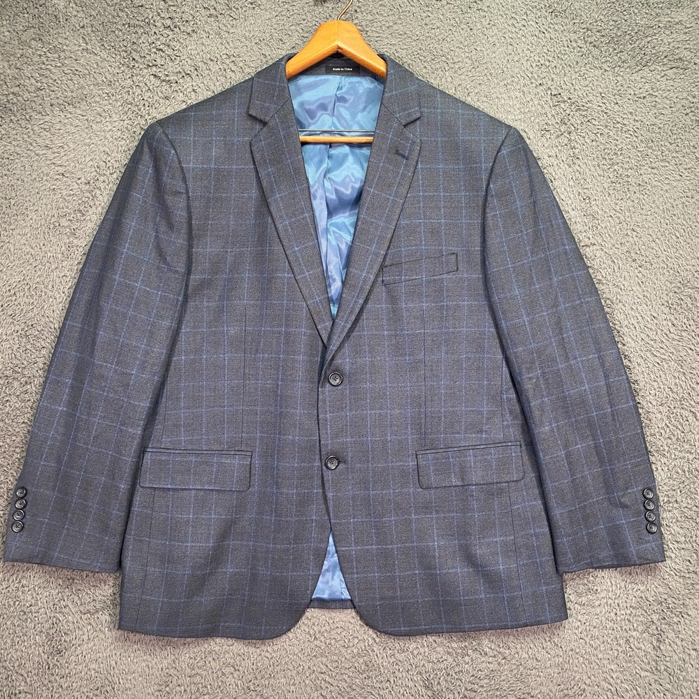 Pronto Uomo Platinum Blazer 46R Navy Windowpane Silk Wool Italy 2-Button